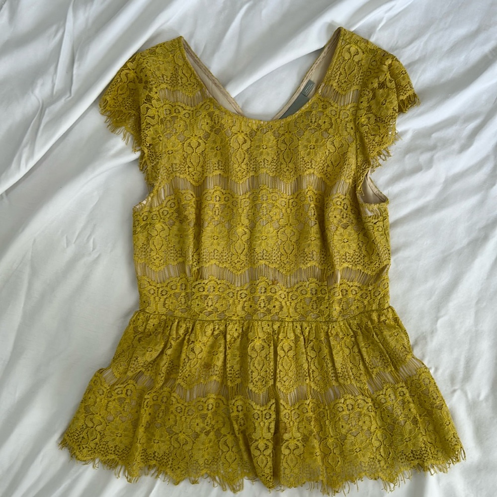 Maeve yellow lace peplum top size medium